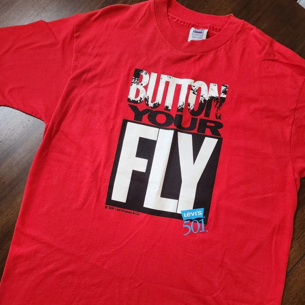🔥VTG Levis 501 Button Your Fly 91' T-Shirt XL Single Stitch 90s Y2K Streetwear